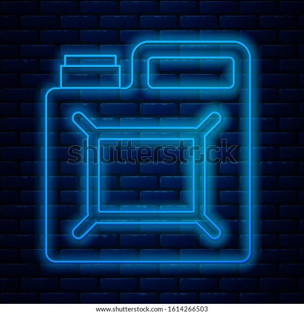 Glowing\
neon line Canister for gasoline icon isolated on brick wall\
background. Diesel gas icon.  Vector\
Illustration
