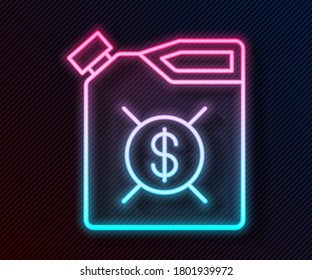 Glowing neon line Canister for motor machine oil icon isolated on black background. Oil gallon. Oil change service and repair. Engine oil sign.  Vector Illustration