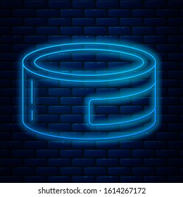 Glowing neon line Canned food icon isolated on brick wall background. Food for animals. Pet food can.  Vector Illustration