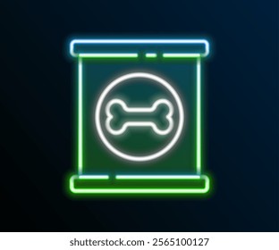 Glowing neon line Canned food icon isolated on black background. Food for animals. Pet food can. Dog bone sign. Colorful outline concept. Vector