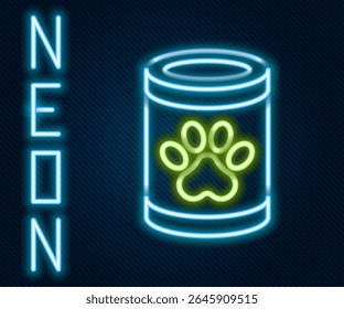 Glowing neon line Canned food icon isolated on black background. Food for animals. Pet food can. Colorful outline concept. Vector
