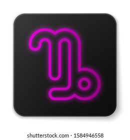 Glowing neon line Capricorn zodiac sign icon isolated on white background. Astrological horoscope collection. Black square button. Vector Illustration