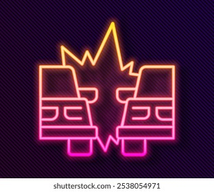 Glowing neon line Car accident icon isolated on black background. Insurance concept. Auto accident involving two cars.  Vector