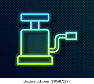 Glowing neon line Car air pump icon isolated on black background.  Vector
