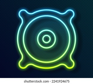 Glowing neon line Car audio speaker icon isolated on black background.  Vector