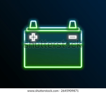 Glowing neon line Car battery icon isolated on black background. Accumulator battery energy power and electricity accumulator battery. Colorful outline concept. Vector