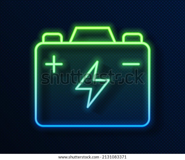 Glowing neon line Car battery icon isolated on
blue background. Accumulator battery energy power and electricity
accumulator battery. 
Vector