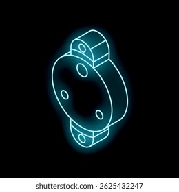 Glowing neon line car chassis element icon isolated on black background with blue glowing contour lines