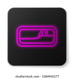 Glowing neon line Car door handle icon isolated on white background. Black square button. Vector Illustration