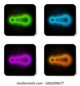 Glowing neon line Car door handle icon isolated on white background. Black square button. Vector Illustration