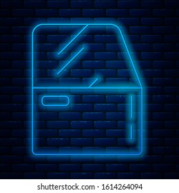 Glowing neon line Car door icon isolated on brick wall background.  Vector Illustration