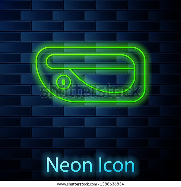 Glowing neon line Car door handle
icon isolated on brick wall background.  Vector
Illustration