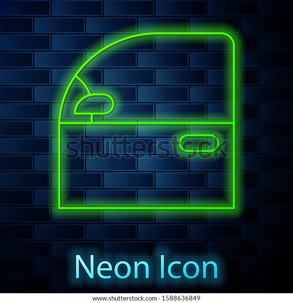 Glowing neon line Car door icon isolated on\
brick wall background.  Vector\
Illustration
