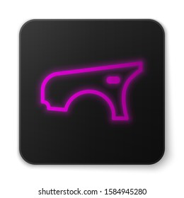 Glowing neon line Car fender icon isolated on white background. Black square button. Vector Illustration