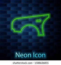 Glowing neon line Car fender icon isolated on brick wall background.  Vector Illustration