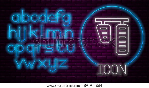 Glowing neon line Car gas and brake pedals\
icon isolated on brick wall background. Neon light alphabet. Vector\
Illustration