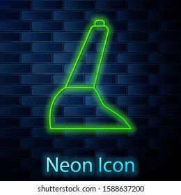 Glowing neon line Car handbrake icon isolated on brick wall background. Parking brake lever.  Vector Illustration