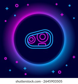 Glowing neon line Car headlight icon isolated on black background. Colorful outline concept. Vector