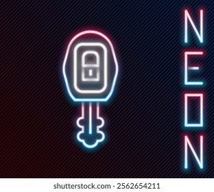 Glowing neon line Car key with remote icon isolated on black background. Car key and alarm system. Colorful outline concept. Vector Illustration