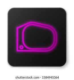Glowing neon line Car mirror icon isolated on white background. Black square button. Vector Illustration
