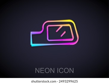 Glowing neon line Car mirror icon isolated on black background.  Vector