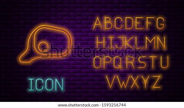 Glowing neon line Car
mirror icon isolated on brick wall background. Neon light alphabet.
Vector Illustration