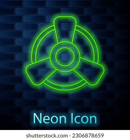 Glowing neon line Car motor ventilator icon isolated on brick wall background.  Vector