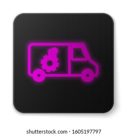 Glowing neon line Car service icon isolated on white background. Repair service auto mechanic. Maintenance sign. Black square button. Vector Illustration