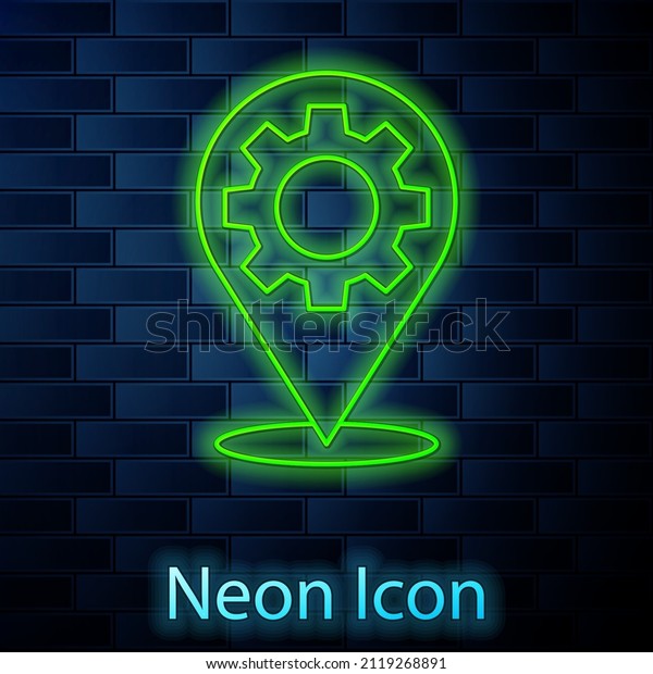 Glowing neon line Car service icon isolated on\
brick wall background. Auto mechanic service. Repair service auto\
mechanic. Maintenance sign. \
Vector