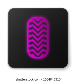 Glowing neon line Car tire icon isolated on white background. Black square button. Vector Illustration