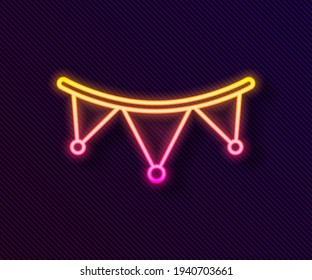 Glowing neon line Carnival garland with flags icon isolated on black background. Party pennants for birthday celebration, festival decoration.  Vector