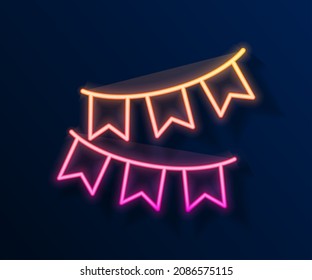 Glowing neon line Carnival garland with flags icon isolated on black background. Party pennants for birthday celebration, festival decoration.  Vector