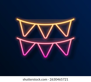 Glowing neon line Carnival garland with flags icon isolated on black background. Party pennants for birthday celebration, festival decoration.  Vector
