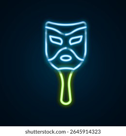 Ícone de máscara de carnaval de linha de néon brilhante isolado no fundo preto. Mascarar a máscara do partido. Conceito de contorno colorido. Vetor