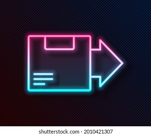 Glowing neon line Carton cardboard box icon isolated on black background. Box, package, parcel sign. Delivery and packaging.  Vector Illustration
