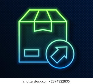 Glowing neon line Carton cardboard box icon isolated on blue background. Box, package, parcel sign. Delivery and packaging.  Vector