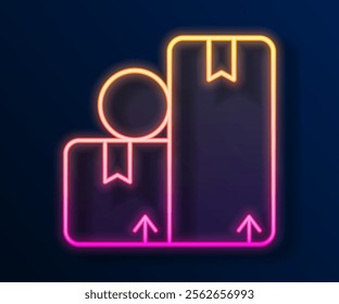 Glowing neon line Carton cardboard box icon isolated on black background. Box, package, parcel sign. Delivery and packaging.  Vector