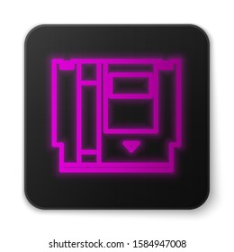 Glowing neon line Cartridge for retro game console icon isolated on white background. TV Game cartridge. Black square button. Vector Illustration