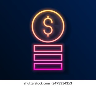 Glowing neon line Casino chip with dollar symbol icon isolated on black background. Casino gambling.  Vector