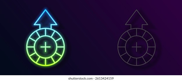 Glowing neon line Casino chips icon isolated on black background. Casino gambling.  Vector