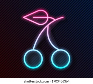 Glowing neon line Casino slot machine with cherry symbol icon isolated on black background. Gambling games.  Vector Illustration