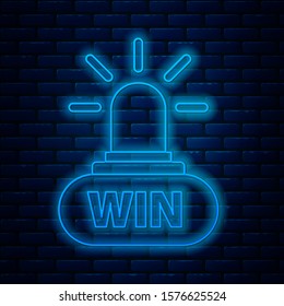 Glowing neon line Casino win icon isolated on brick wall background.  Vector Illustration
