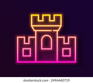 Glowing neon line Castle icon isolated on black background. Medieval fortress with a tower. Protection from enemies. Reliability and defense of the city.  Vector