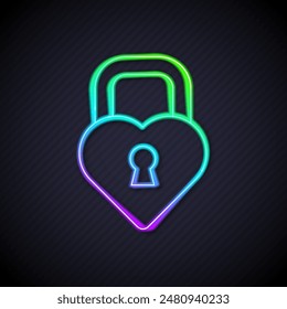 Glowing neon line Castle in the shape of a heart icon isolated on black background. Locked Heart. Love symbol and keyhole sign.  Vector