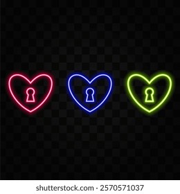 Glowing Neon Line Castle in the shape of a heart icon isolated on the background of the brick wall. Heart Locked. Love symbol and keyhole sign.