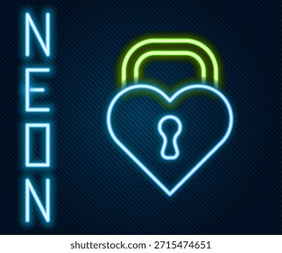 Línea de neón brillante Castillo en forma de un icono de corazón aislado sobre fondo negro. Corazón Cerrado. Símbolo de amor y signo de ojo de cerradura. Feliz día de San Valentín. Concepto de contorno colorido. Vector