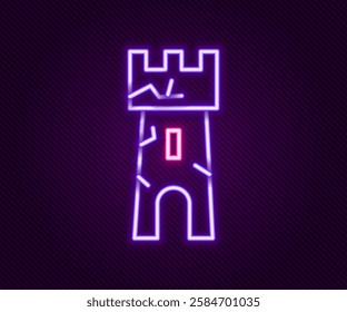 Glowing neon line Castle tower icon isolated on black background. Fortress sign. Colorful outline concept. Vector