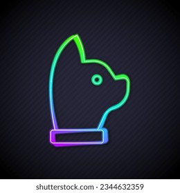 Glowing neon line Cat icon isolated on black background.  Vector