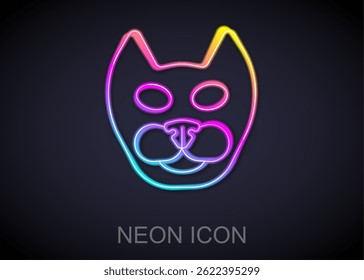 Glowing neon line Cat icon isolated on black background.  Vector