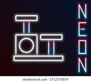 Glowing neon line Cat scratching post with toy icon isolated on black background. Colorful outline concept. Vector
